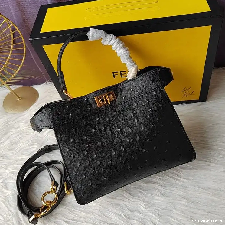Affordable HOT In Black ISeeU Peekaboo Fendi Leather Ostrich Petite Bag 0704